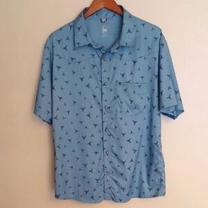 Club Ride New West Shirt Skull Print Pearl Snap Jersey XXL Western Cycling Blue